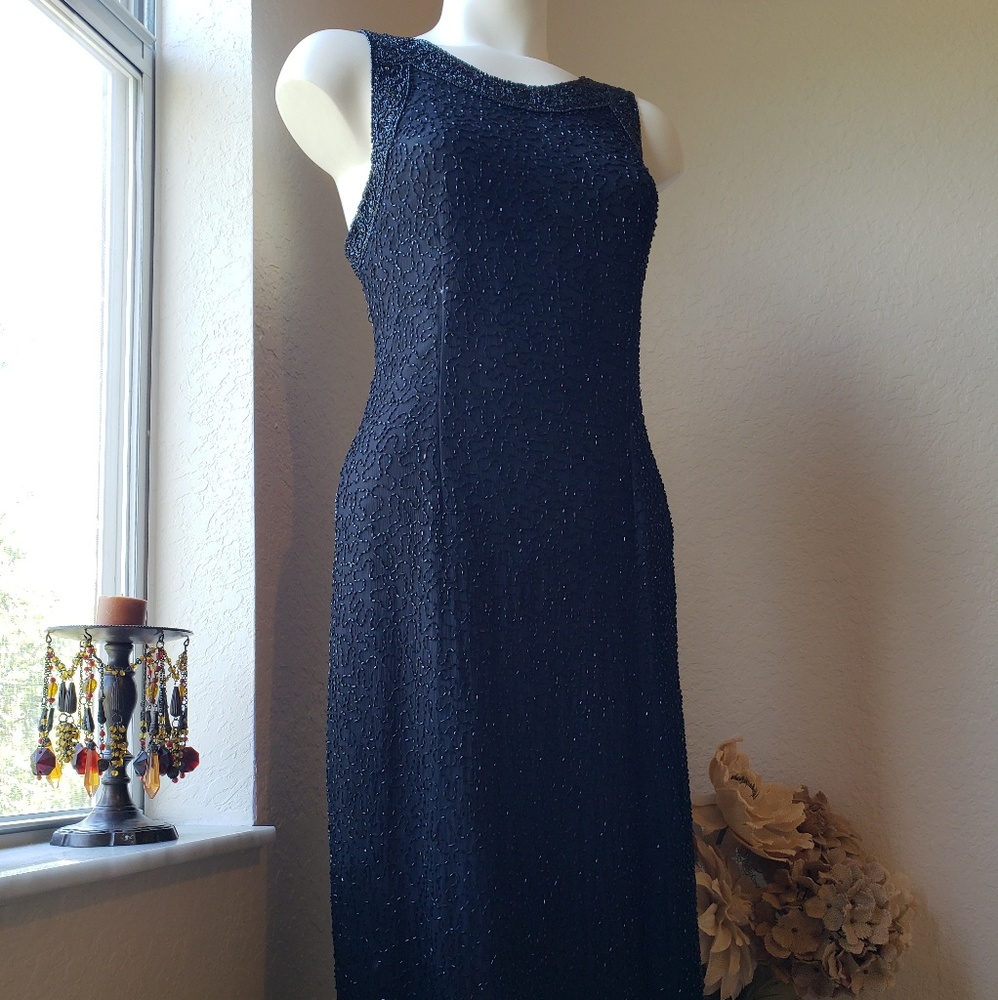 VTG Laurence Kazar black long dress with beads
